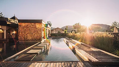 Übergossene Alm - Sauna Außenbereich Sommer Sonnenuntergang