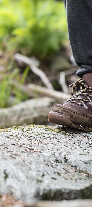 Übergossene Alm - Nahaufnahme Wanderschuh + Wanderstab